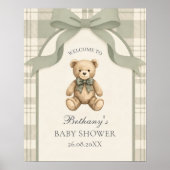 Poster Sage Green Gingham Teddy Bear Bienvenue (Devant)
