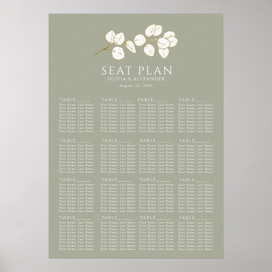 Poster Sage Green Gold Eucalyptus Feuilles Sièges graphiq (Devant)