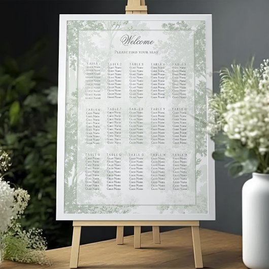 Poster Sage Green Landscape Toile Wedding Seating Chart