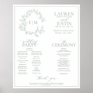 Poster Sage Green Leafy Crest Monogramme Programme de mar