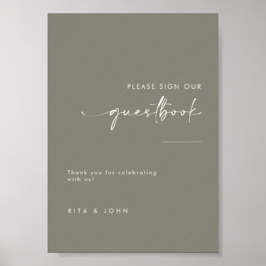 Poster Sage Green Mariage S'Il Vous Plaît Signer Notre Gu (Devant)