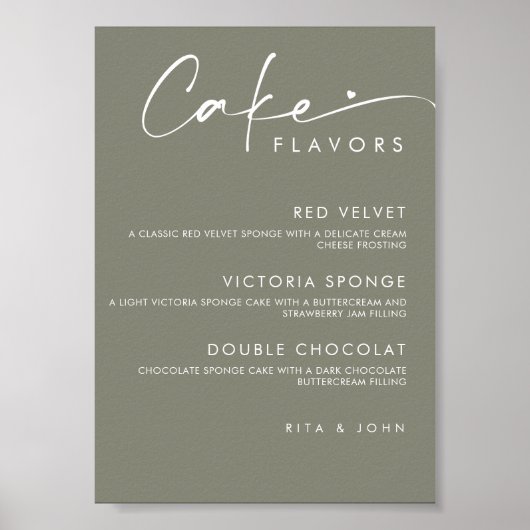 Poster Sage Green Menu Moderne Cake Mariage Cake Sign (Devant)