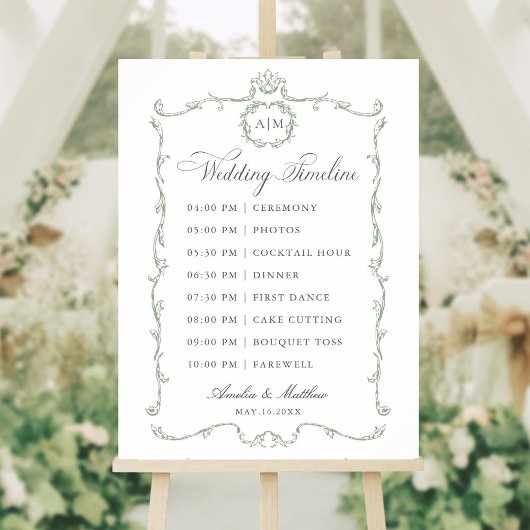 Poster Sage Green Modern Classic French Wedding Timeline