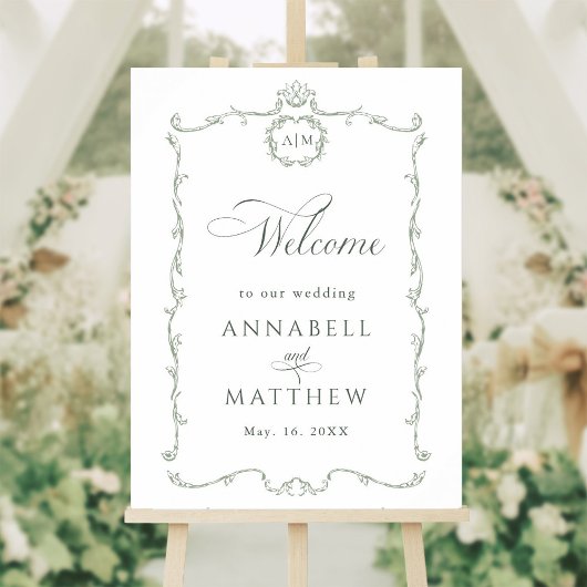 Poster Sage Green Modern Classic French Wedding Welcome