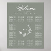Poster Sage Green Monogramme Mariage de couronne 12 table (Devant)