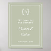 Poster Sage green monogrammed elegant wedding welcome (Devant)