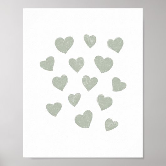 Poster Sage Green Petits Coeurs (Devant)