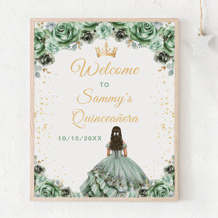 Poster Sage Green Princess Quinceañera Bienvenue