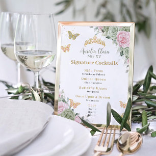 Poster Sage Green Rose Floral Quinceanera Bar Boisson Men