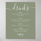 Poster Sage green script mariage alcool menu bar boissons (Devant)