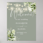 Poster Sage Green String Lights Floral Mariage Welcome (Devant)