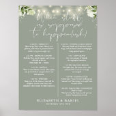 Poster Sage Green String Lights Floral Wedding Itinerary (Devant)