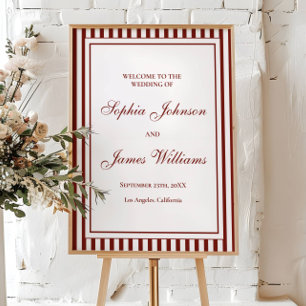 Poster Sage Green Stripe Ancien Argent Mariage Bienvenue