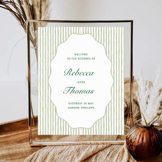 Poster Sage Green Stripe Wedding Welcome