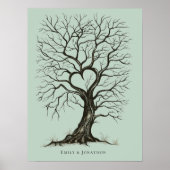 Poster Sage Green ThumbPrint Tree Mariage Livre d'invités (Devant)