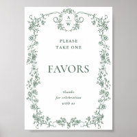 Sage Green Victorian Ornate Floral Faveurs Mariage