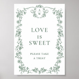 Poster Sage Green Victorian Ornate Floral L'amour est dou
