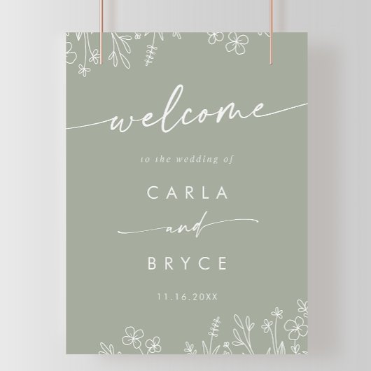 Poster Sage Green Wildflower DIY Wedding Welcome Sign