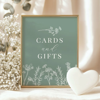 Poster Sage Green Wildflower Shower Cards and Gifts Sign