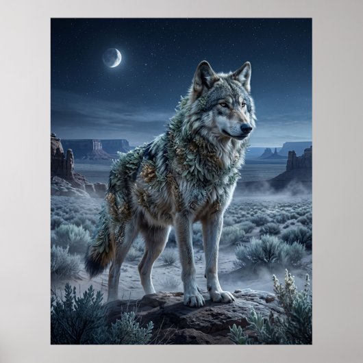 Poster Sage Loup Lune Déserte (Devant)