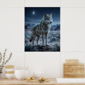 Poster Sage Loup Lune Déserte (Cuisine)