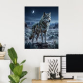 Poster Sage Loup Lune Déserte (Bureau à domicile)