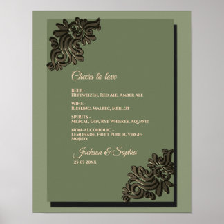 Poster Sage moderne de luxe vert & or signe de menu class