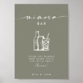 Poster Sage moderne Script vert Mimosa Bar Signal Mariage (Devant)