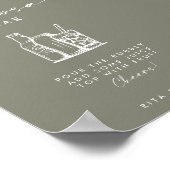 Poster Sage moderne Script vert Mimosa Bar Signal Mariage (Coin)