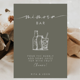 Poster Sage moderne Script vert Mimosa Bar Signal Mariage