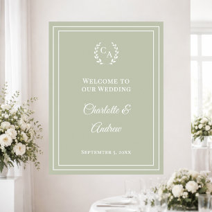 Poster Sage vert élégant mariage de bienvenue personnalis