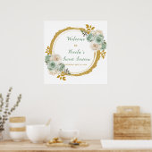 Poster Sage Vert et or Elegant Fleurs Sweet sixteen (Cuisine)