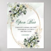 Poster Sage Vert Feuillage Panneau de Bar Ouvert Mariage  (Devant)