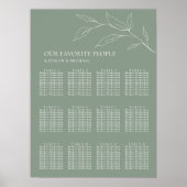 Poster Sage Vert Feuille d'olive Mariage 12 Table Sièges (Devant)