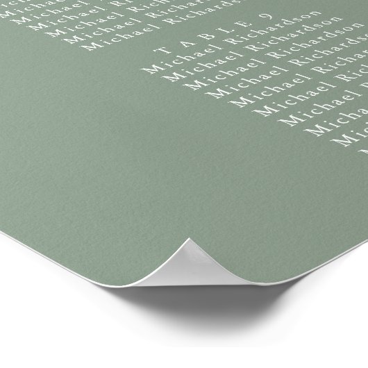 Poster Sage Vert Feuille d'olive Mariage 12 Table Sièges (Coin)