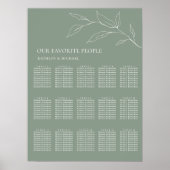 Poster Sage Vert Feuille d'olive Mariage 15 Table Sièges (Devant)