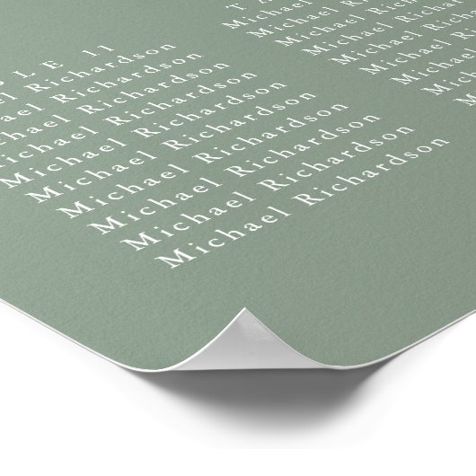 Poster Sage Vert Feuille d'olive Mariage 15 Table Sièges (Coin)