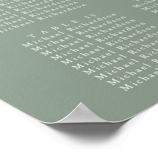 Poster Sage Vert Feuille d'olive Mariage 16 Table Sièges (Coin)