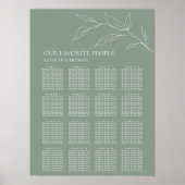Poster Sage Vert Feuille d'olive Mariage 16 Table Sièges (Devant)