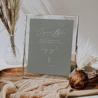Poster Sage vert minimaliste Mariage Open Bar Signal