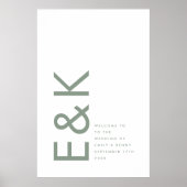 Poster Sage Vert Moderne Gras Gros Monogramme Simple (Devant)