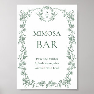 Poster Sage Vert Victorien Orné Floral Mimosa Bar Signal