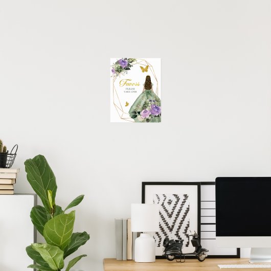 Poster Sage Vert Violet Quinceañera Faveurs Signe (Bureau à domicile)