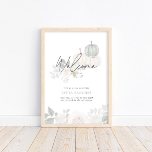 Poster Sage & White - Floral Citrouille Automne Bienvenue