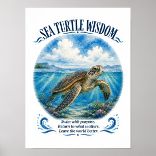 Poster Sagesse de la tortue de mer sous les vagues