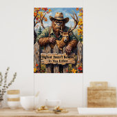 Poster Sagesse des bois : Bigfoot, Elk, et la clôture (Cuisine)