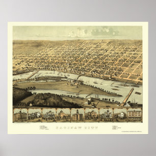 Poster Saginaw, MI Carte panoramique - 1867