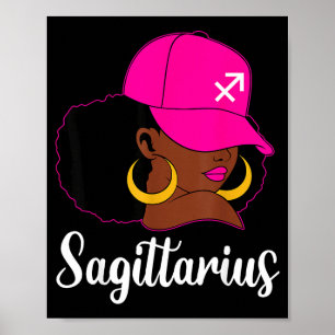 Poster Sagittaire Fille Noire Casquette Rose Anniversaire