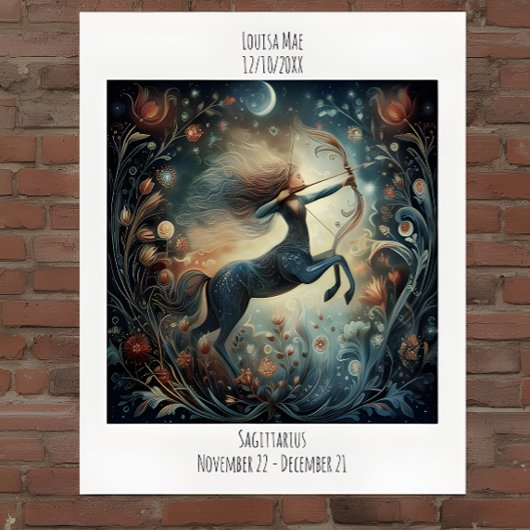 Poster Sagittaire Nom d'Astrologie du Zodiaque & Date de