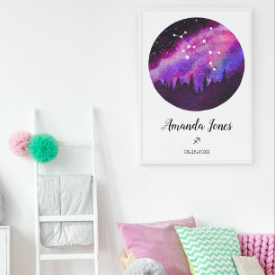 Poster Sagittaire rose Constellation Horoscope Signe cade